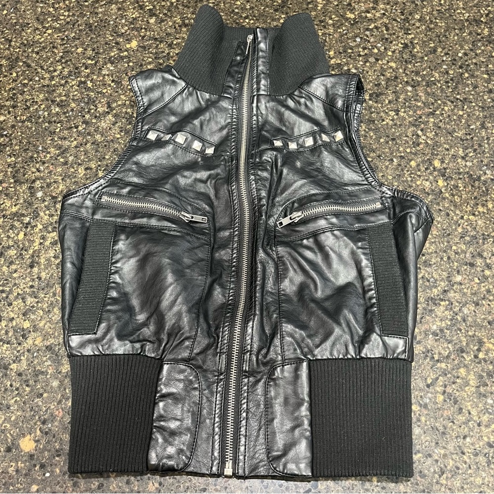 NX3 Black Faux Leather Vest Silver Studs VINTAGE Hip Hop Kids Girl Boy Neutral 8